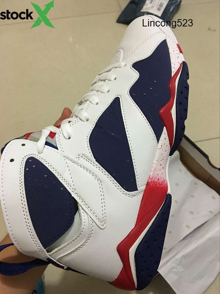 with box 7 olympic tinker alternate blue white 7s men basketball shoes sports shoes size 5.5-13, Black